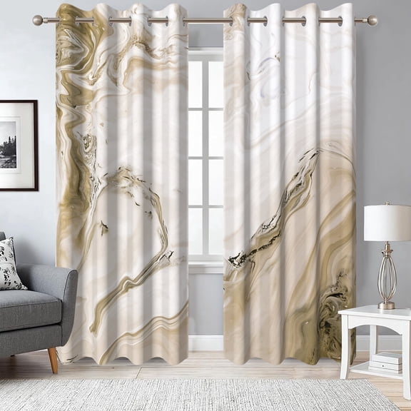 Dashan Brown Marble Blackout Curtains,Modern Abstract Bedroom Living Room Darkening Grommet Window Drapes 2 Panel,52x63 in