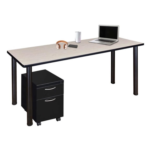 Regency Kee 66 x 24" Mobile Desk with Storage- Maple Top/Black Legs