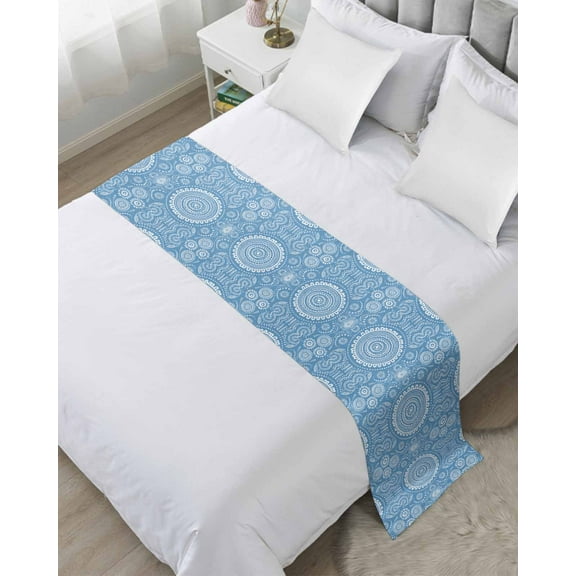Blue Geometric Bed Runner for Cal. King Size Bed, Contemporary Abstract Art Bedspread Protector Slipcover Bed Scarf for Foot Bed Runners & Scarves for Bedroom Hotel Wedding Room 94x20 Inches