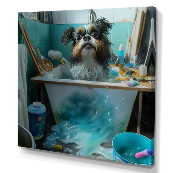 Designart Crazy Dog Doing Dishes Canvas Wall Art