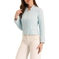 thumbnail image 4 of MODA NOVA Juniors Long Sleeve Plaid Tweed Blazer Button Decor Work Office Crop Jacket Light Blue XS, 4 of 4