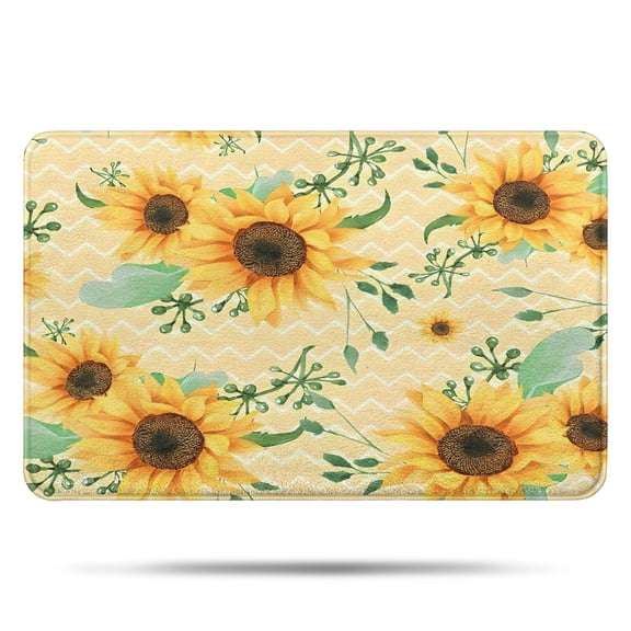 Yellow Chevron Green Leaf Sunflower Pattern Bathroom Rugs Mat,Non Slip Microfiber Bathroom Rug,Rubber Backing,Soft Bathroom Mats for Bathroom Floor,Tub and Shower,17x27in(43x68cm)
