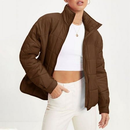 MKLEKYY Veste d'Hiver pour Femmes Automne Hiver Veste Zippée Unie Décontractée