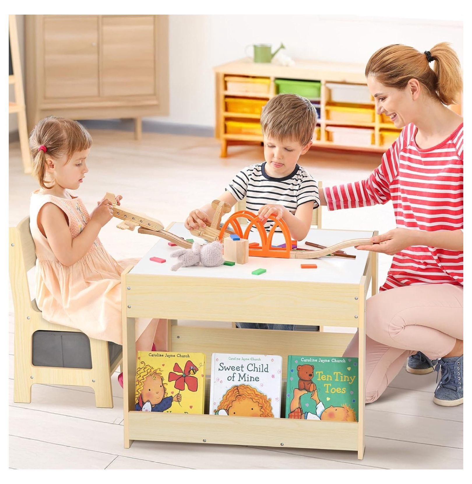 Kids Table and Chairs Ages 3-7, 4 in 1 Toddler Desk and Chair Set with Whiteboard, Blackboard, Storage Drawer and Book Rack. Toddler Activity Table for , and Playroom