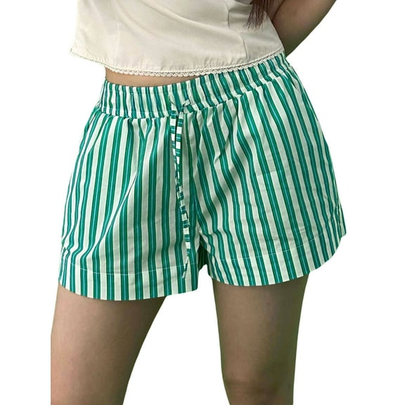 Michellecmm Womens Striped Print Shorts Side Slit Bow Elastic Waistband Short Pant