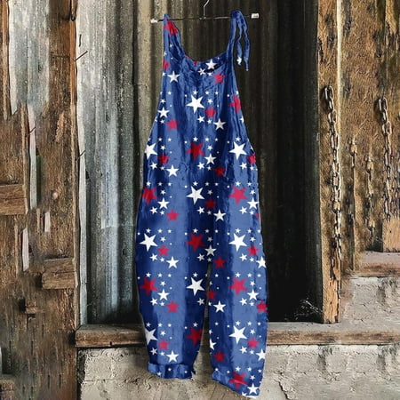 

Summer Jumpsuit For Women 2023 Casual Independence Day Women Ladies Printed Summer Sleeveless Backless Loose Long Playsuits Rompers Jumpsuit Navy Xl