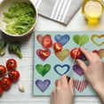 thumbnail image 3 of Grunge Cutting Board, Rainbow Color Heart Shapes Valentine's Day Design Romantic His and Hers Theme, Decorative Tempered Glass Cutting and Serving Board, Large Size, Red Blue Yellow, by Ambesonne, 3 of 5