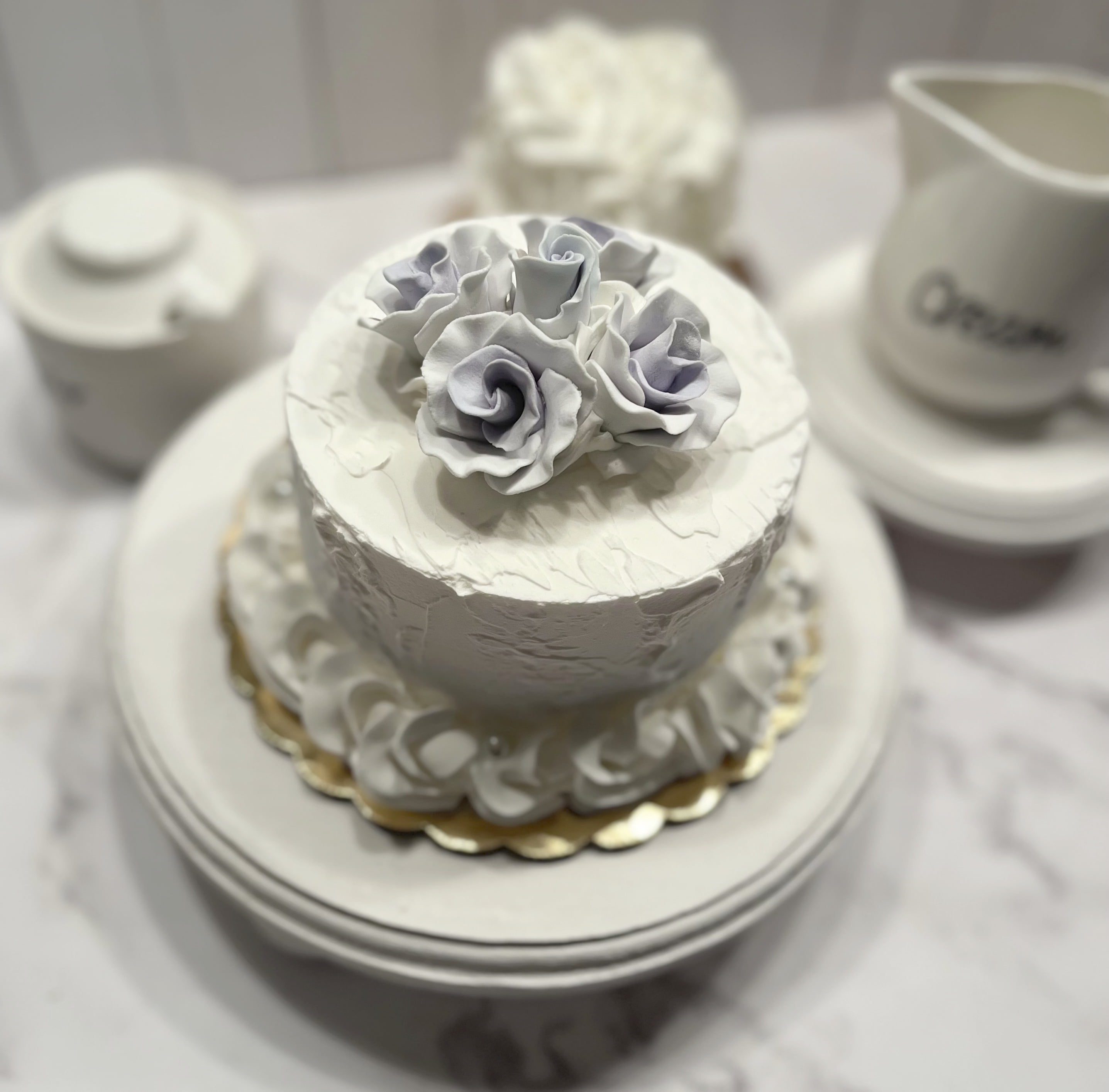DEZICAKES Fake Wedding Cake Lavender Rose & White Prop Decoration Dezicakes  Fake Food- Fake Cake- Artificial Cake- Faux Cake Decor 
