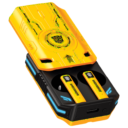 Transformers TF-T76 True Wireless Bluetooth 6.0 Earbuds with Mic, Mecha Zinc Alloy Armor Case, Low-Latency Game/Music Modes, Hi-Fi 13mm Drivers, HD Calling, 40H Total Playtime - Bumblebee Yellow