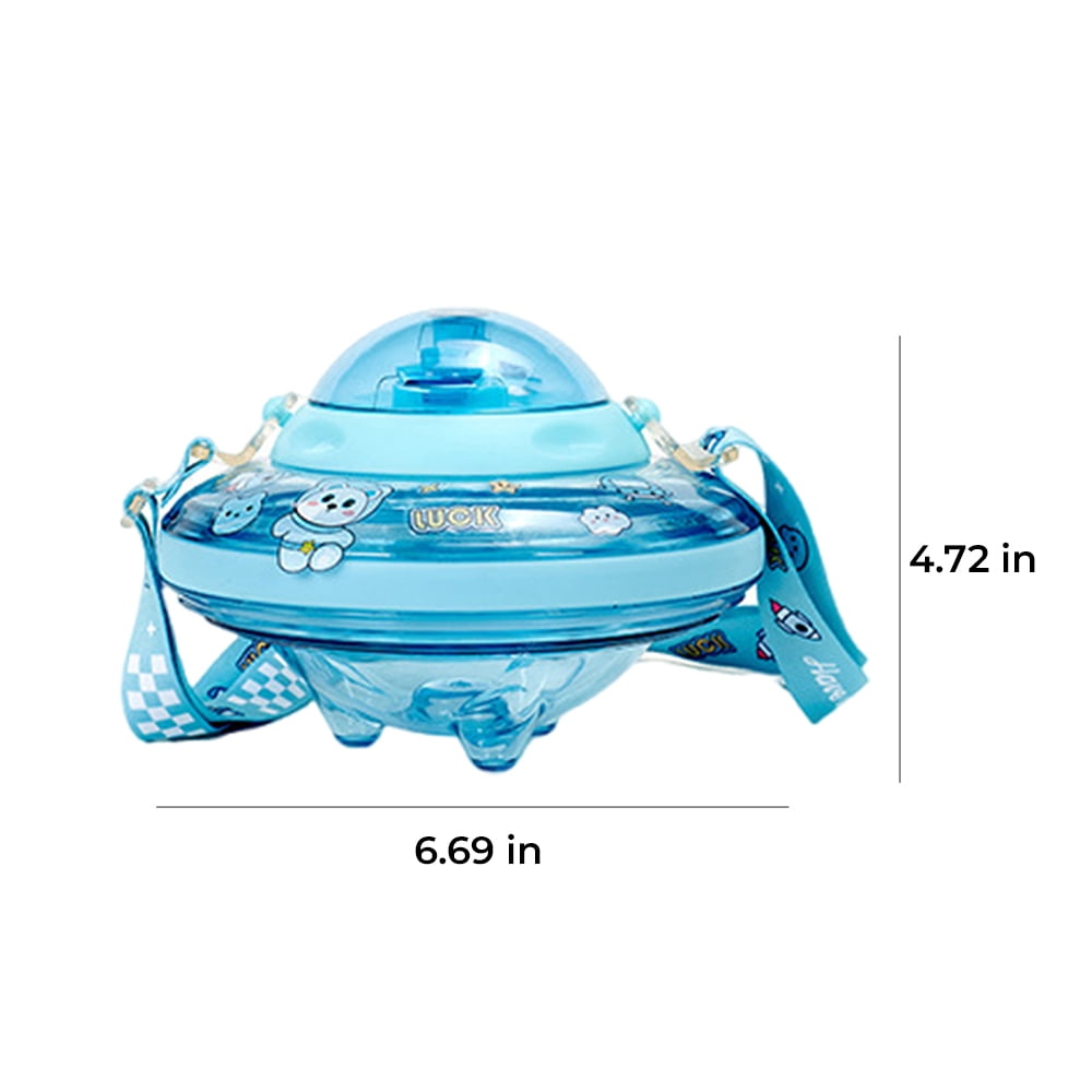 EIMELI 550ML Children Kids Water Bottle with Cute Astronaut Stickers -Creative UFO Shape Drinking Bottle for School Kids Boys Girls, Portable and Leakproof