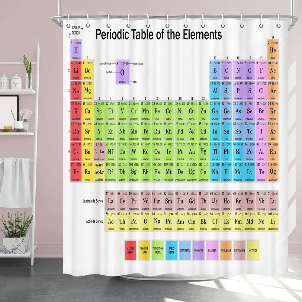 Updated Periodic Table of Elements Shower Curtain Sets, Science Chemistry Teach and Study Decor Curtains for Classroom, Fabric Educational Chemistry Bath Curtain with Hooks Included, 69X70IN