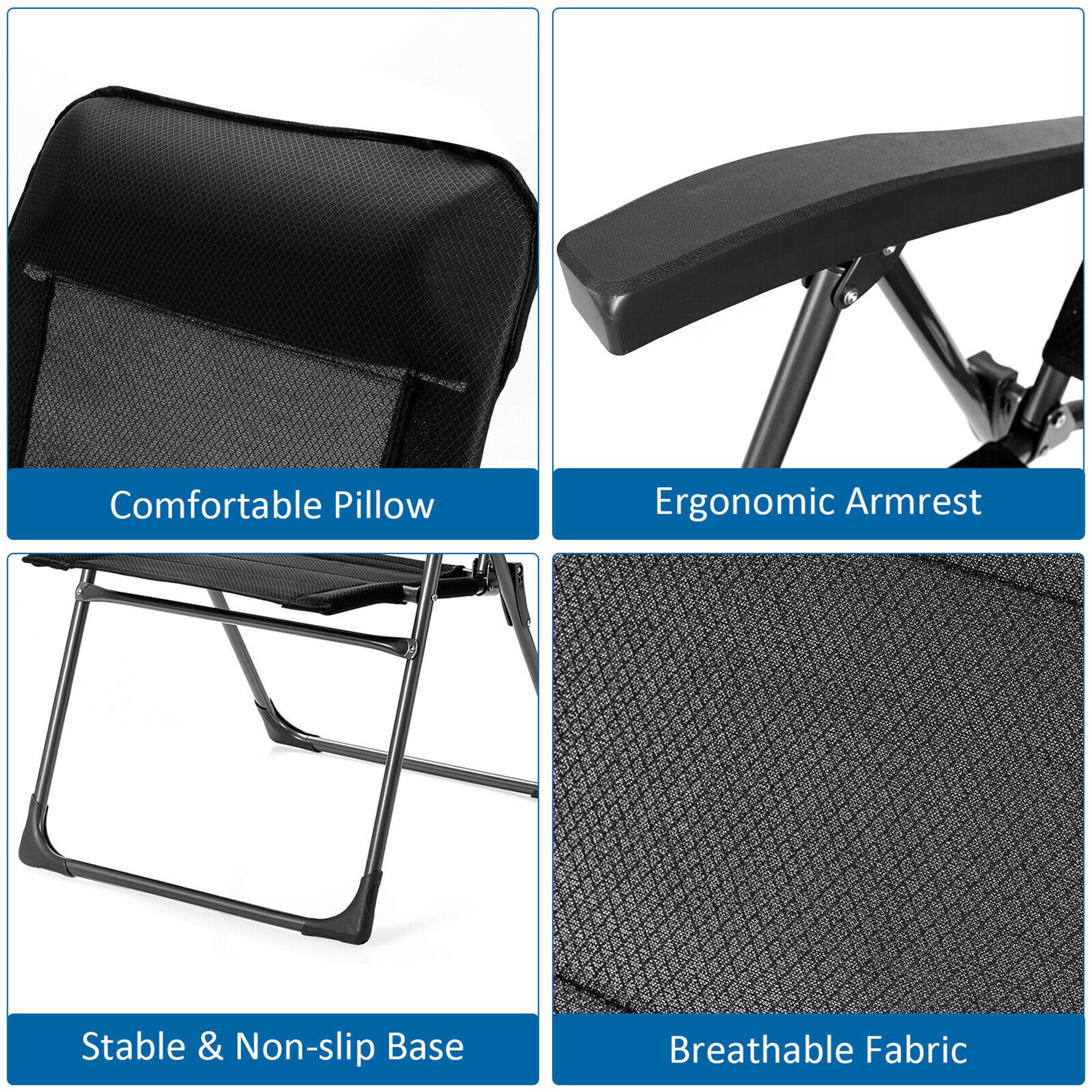Gymax 2PCS Patio Folding Dining Chairs Portable Camping Headrest Adjust Black