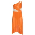 thumbnail image 4 of YUUMIN Kids Girls Latin Jazz Irregular Skirt Ballet Dance Performance Dancewear Gymnastics Leotard Dress Orange 16, 4 of 6