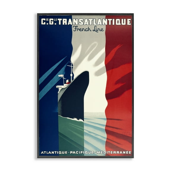 Stupell Industries Antique French Cruise Ship Transportation Painting Black Framed Art Print Wall Art, 12 x 18