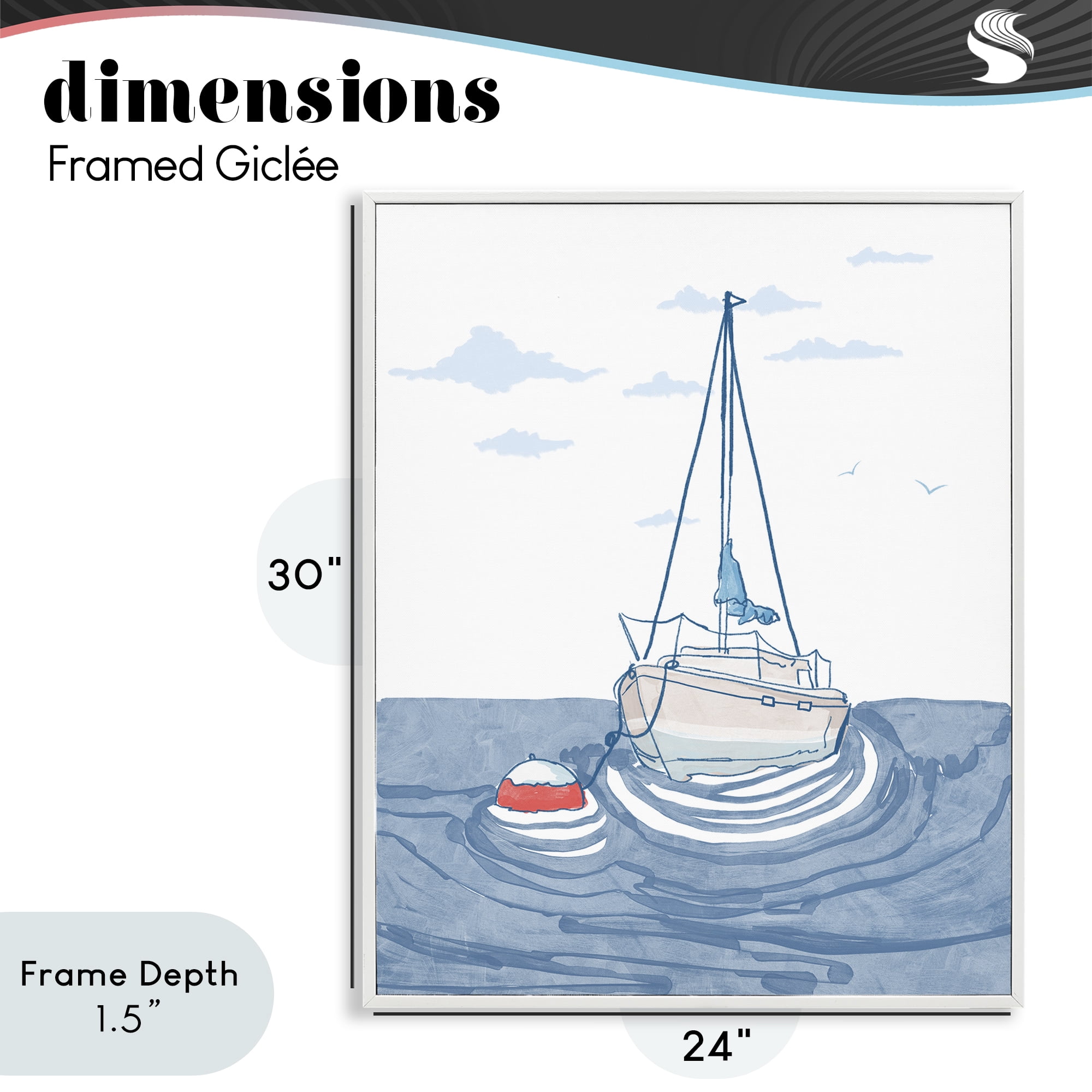 Stupell Industries Cool Tone Sailboat Floating White Framed Giclee Art, design by Melissa Tilley