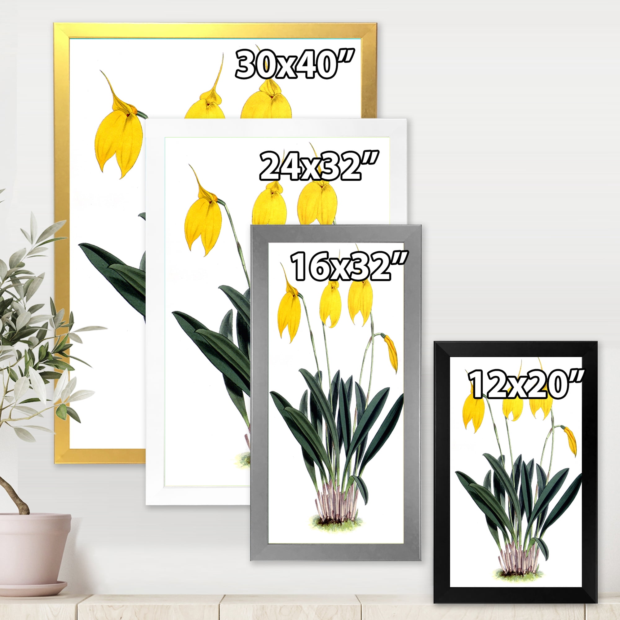 Designart 'Orchid Retro Flowers' Farmhouse Framed Art Print