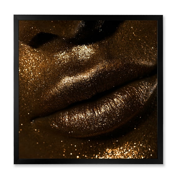 Designart 'Girl Lips With Glitter and Spangle' Modern Framed Art Print