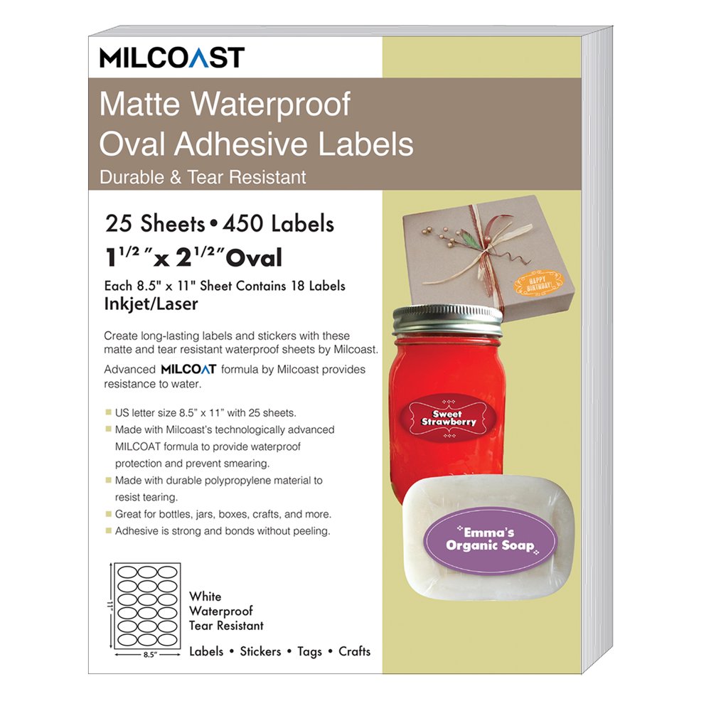 Milcoast Matte Waterproof Tear Resistant White Blank Adhesive 11/2" x