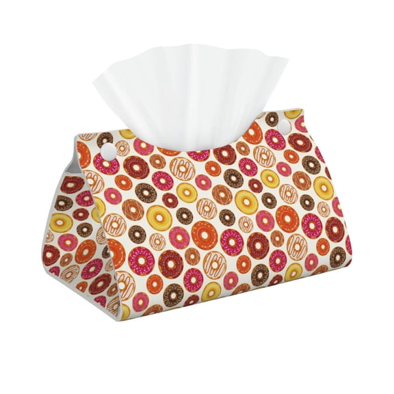 Picia Donut Pattern Long Tissue Box Cover,PVC Leather Triangle Holder,Tissue Box Holder with Magnetic Bottom,Facial Paper Organizer Dispenser-7.9"X4.9"X4.5"