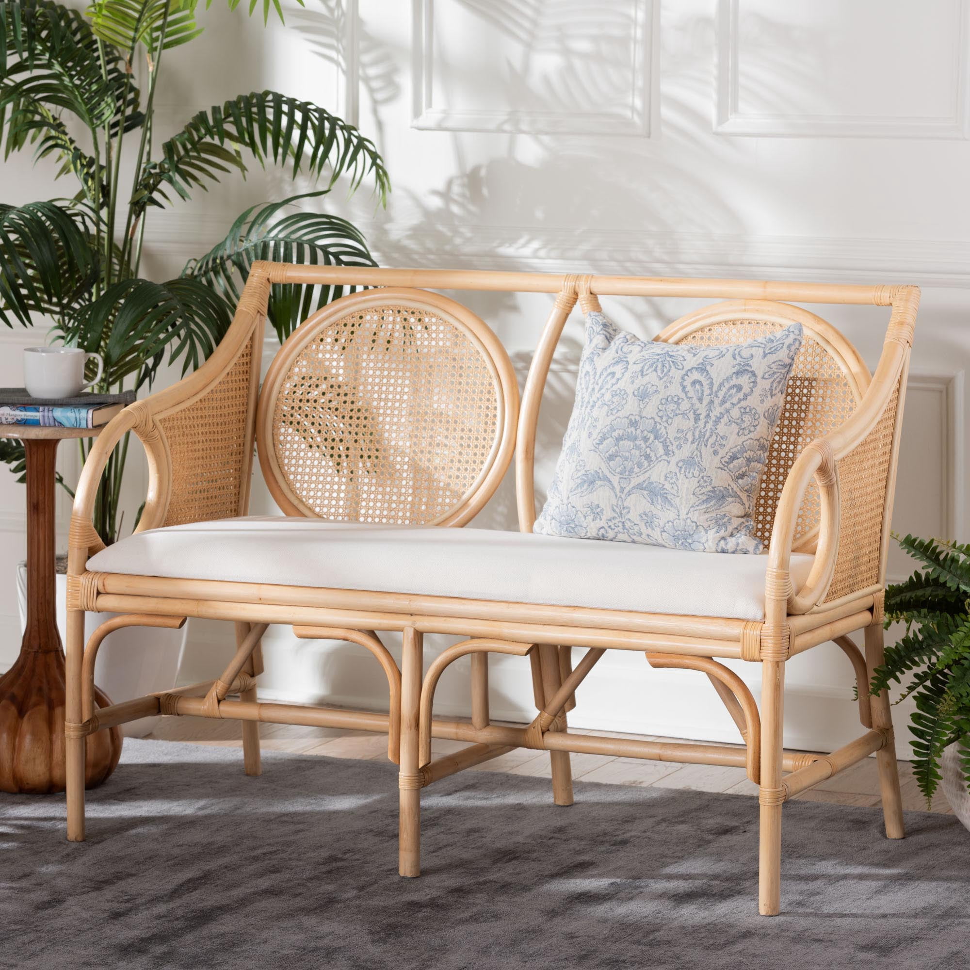 bali & pari Matt Boho Loveseat, Natural Rattan