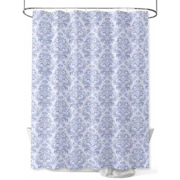 Fsddascl Blue Baroque Shower Curtain Set - 60" x 72" Washable Bathtub Curtain with 12 Hooks, Luxury Middle Century Scroll Flowers Waterproof Fabric Stall Shower Curtains for Bathroom/Bathtub Décor
