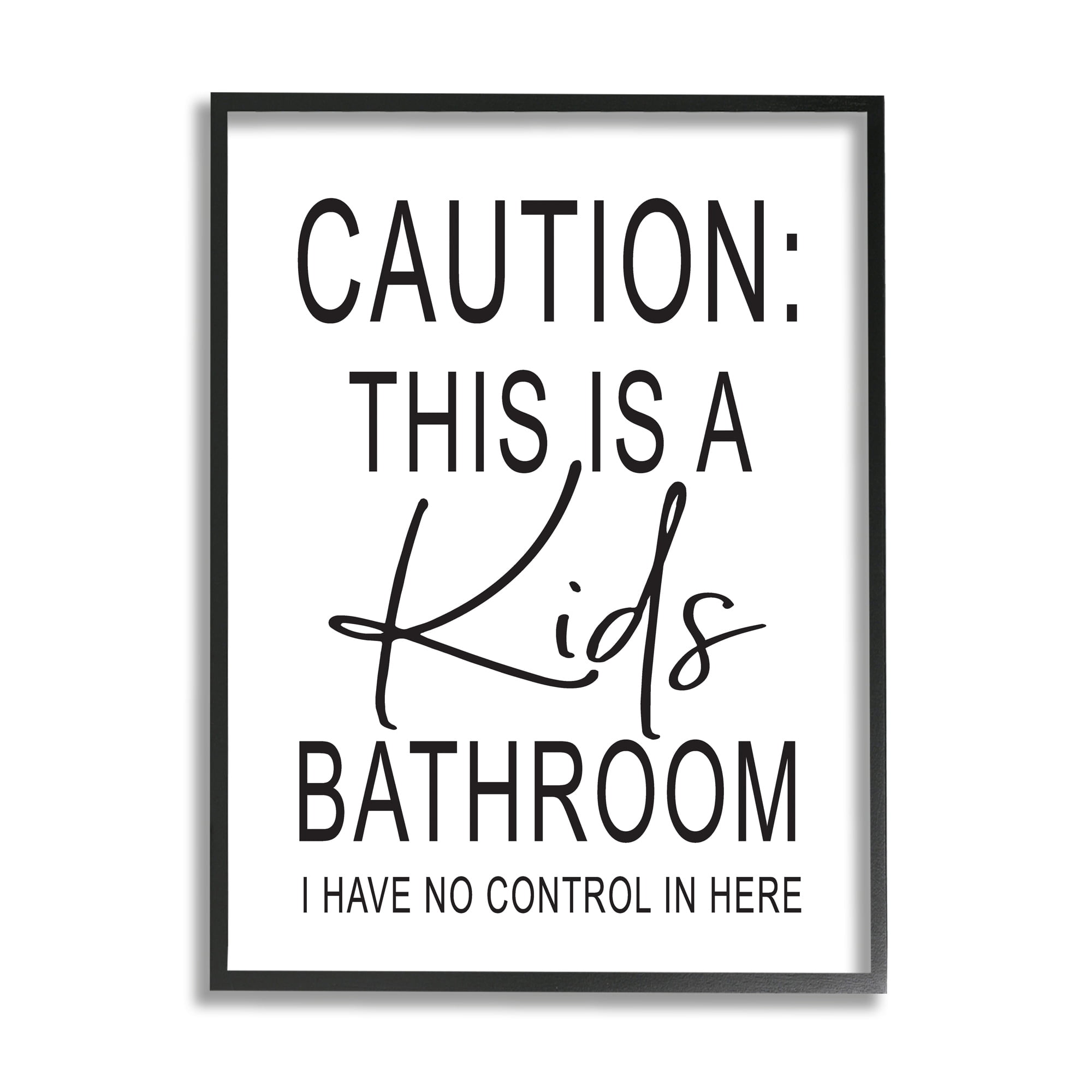Stupell Industries Kids Bathroom No Control Casual Bathroom Sign Graphic Art Black Framed Art Print Wall Art, Design by Lettered and Lined