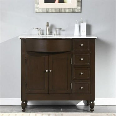 Silkroad Exclusive Modern Carrara White Marble Bathroom Vanity- Single Sink - 38 in. Wide