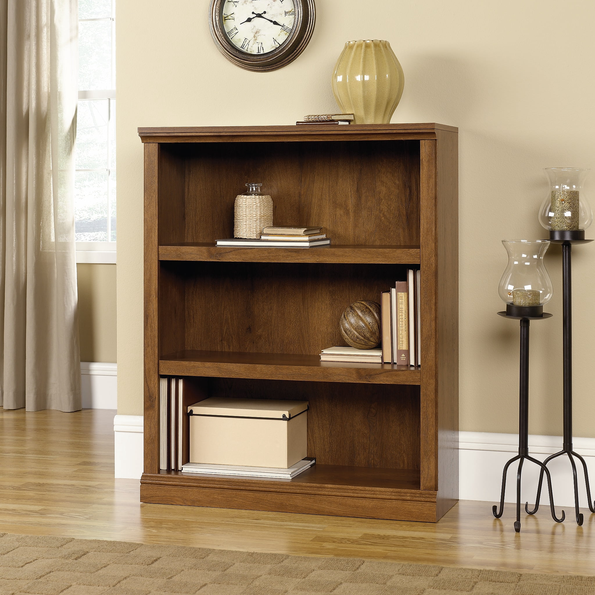 Sauder Select Collection Bookcase, Three-Shelf, 35.27w x 13.3d x 43.78h, Oiled Brown