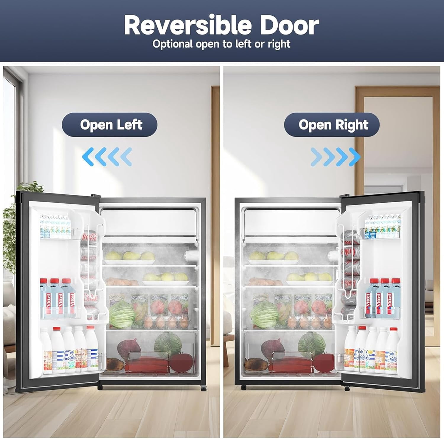 M optimized Mini Fridge with Freezer, 4.3 Cu.Ft Single Door Refrigerator whit 7 Settings Temperature Adjustable and 3 Removeble Shelves, Low Noise, Refrigerator for Home, Office, Dorm, Garage or RV