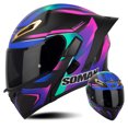 thumbnail image 3 of Casco de motocicleta para hombre aprobado por DOT, cascos abatibles con doble lente, casco de motocicleta retro vintage de cara completa, casco modular con doble lente, 3 of 5