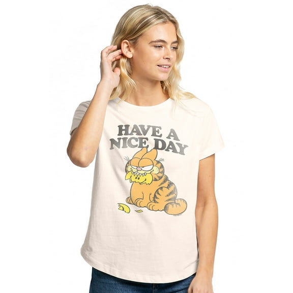 Garfield Have A Nice Day Women's Graphic T-Shirt Rolled Sleeve Tee