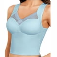 thumbnail image 2 of PInxai Longline Bras for Women Mesh Wide Straps Breathable Smoothing Back Bras Comfy Supportive Built in Bra Tank Tops,Light Blue,L, 2 of 5