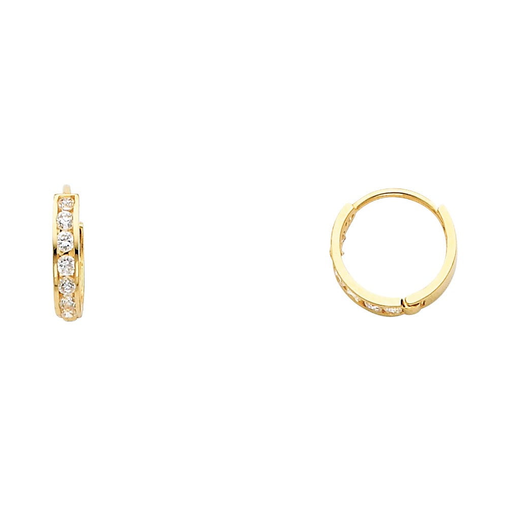 Details about   14K Yellow Gold Fancy Huggie Hoop Earrings with Black and White CZ 