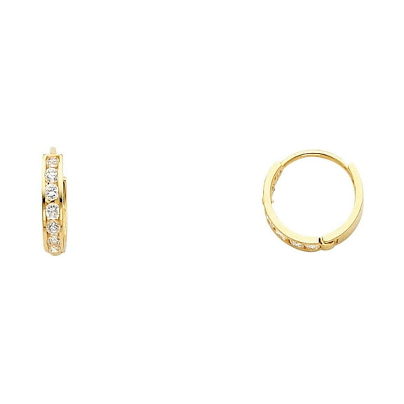 14k Solid Yellow Gold Round Simuated Diamonds Huggies Hoop Earrings 2mm