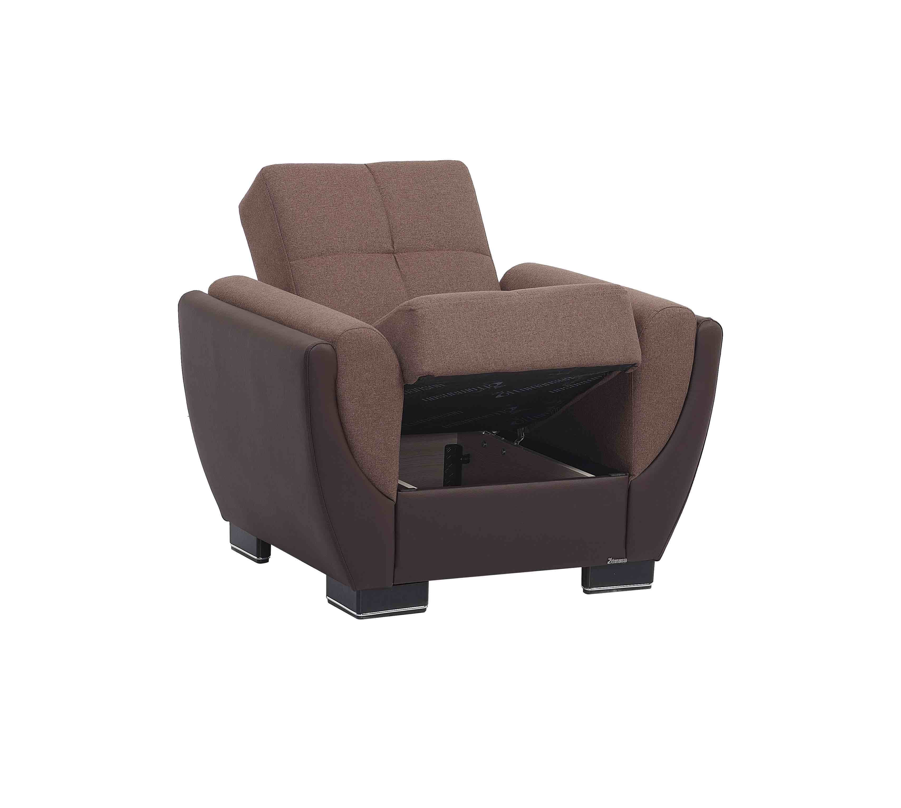 Ottomanson Convertible Accent Armchair with Hidden Storage & Rounded Arms, Firm Comfort Seating, Brown