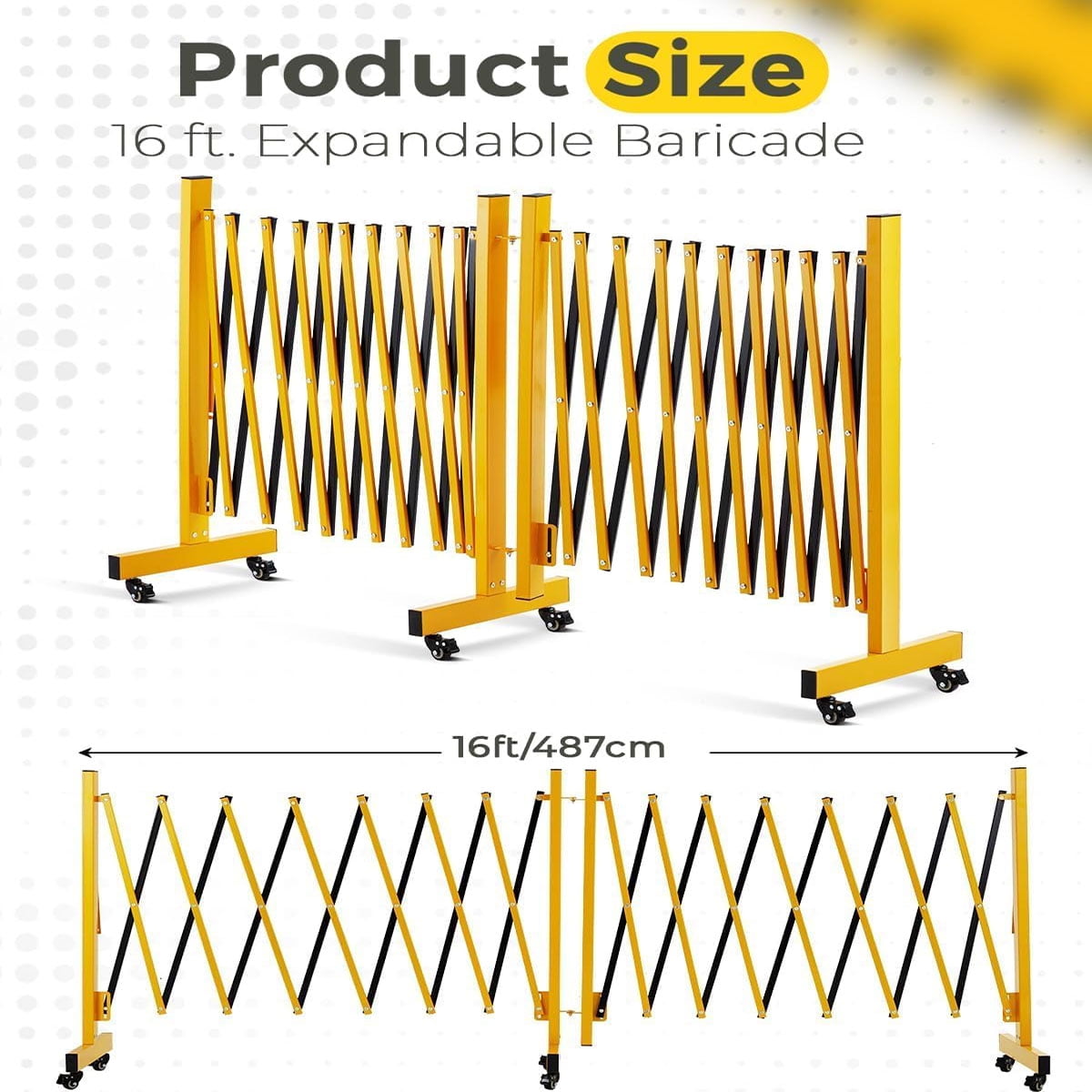 Ataucjin Metal Expandable Barricade Gate Outdoor, Folding Safety Barrier Gate, Portable Traffic Barricade Fence