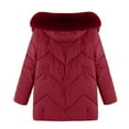 thumbnail image 4 of HAPIMO Women Quilted Coat Midi Length Long Sleeve Puffer Jacket Solid Faux Hooded Padded Coats Thick Warm Winter Outerwear Pockets Cotton Red XXL, 4 of 6
