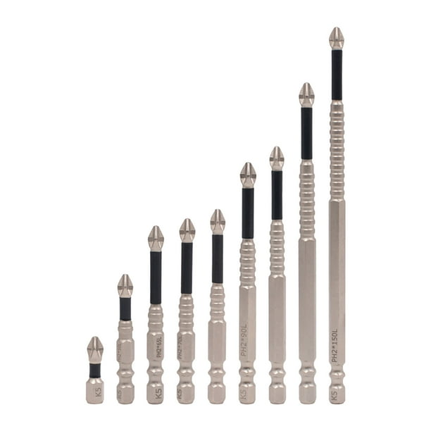 Juego de 9 brocas magnéticas antideslizantes para destornillador, brocas largas de aleación K5 antideslizantes, para paneles de yeso, placas de yeso y taladros eléctricos, 25, 50, 65, 70, 90 y 150 mm.