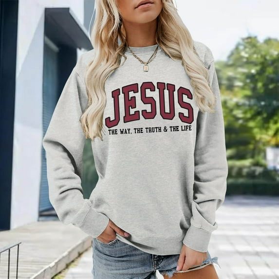 Christmas Sweatshirt for Women 2025 Fall Winter Crewneck Jesus The Way The Truth The Life Christian Sweat Shirts Pullover Top