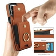 thumbnail image 3 of Dteck Card Slots Wallet Case for iPhone 13 Pro Max,Shockproof Premium PU Leather Kickstand Protective Cover with Ring Holder Back Case,Brown, 3 of 8