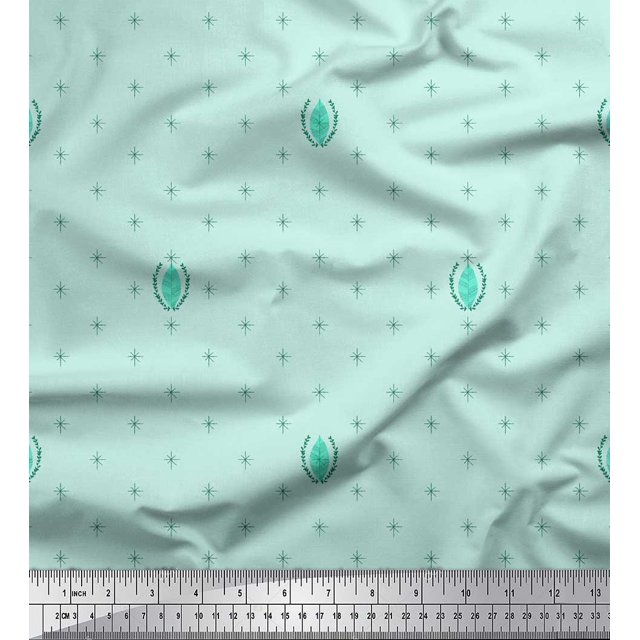 Soimoi Green polyester Crepe Fabric Leaves & Asterisk Symbol Printed Fabric 1 Yard 42 Inch Wide
