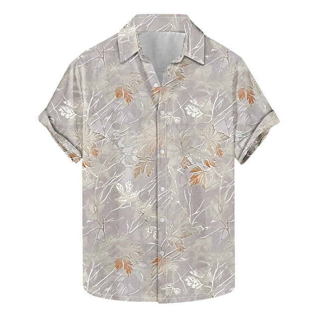 Camisas de Manga Corta de los Hombres Casual Hoja Impresión Solapa Superior, Mezcla de Poliéster/Spandex de la Moda para la Fiesta Y la Playa