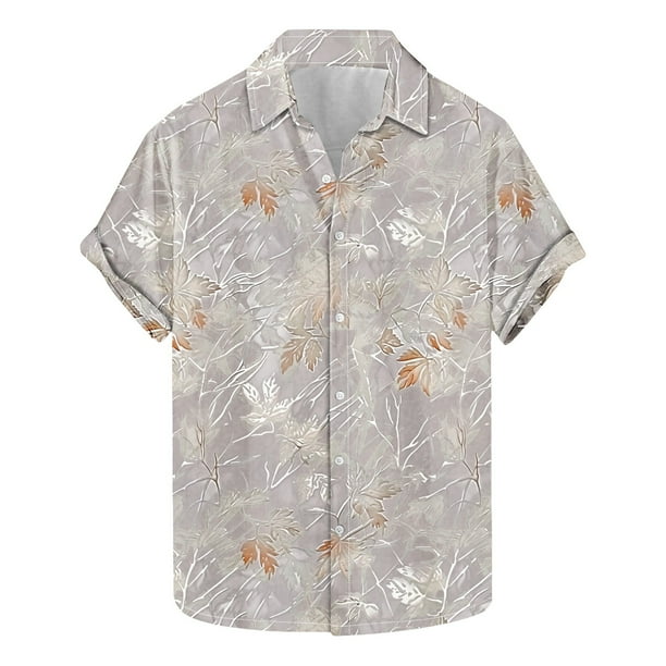 Camisas de Manga Corta de los Hombres Casual Hoja Impresión Solapa Superior, Mezcla de Poliéster/Spandex de la Moda para la Fiesta Y la Playa
