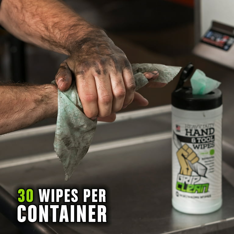 Grip Clean | Heavy Duty Hand Wipes & Tool Cleansing Wipes - Adhesive  Remover, Paint Remover, Grease Wipes & Waterless Hand Cleaner, Citrus Scent