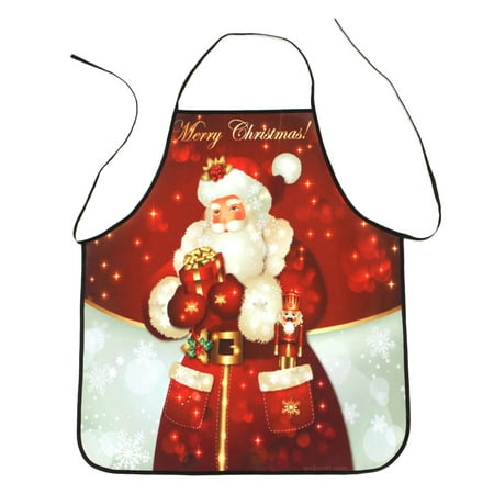 

NICEXMAS 1PC Christmas Printed Apron Xmas Party Holiday Decorative Apron for Kitchen Restaurant Hotel (Santa Claus)
