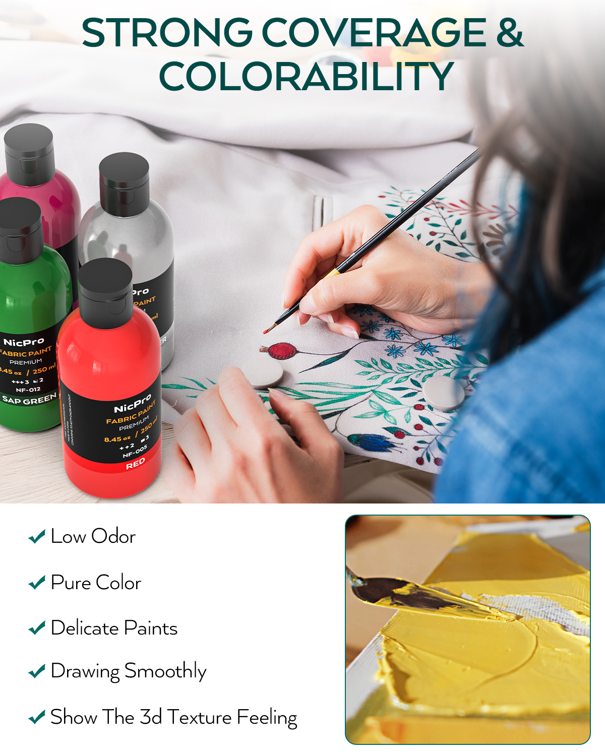 Nicpro 18 Colors Permanent Fabric Paint (8.45 oz, 250 ml) Soft Fabric Paint for Clothes, Non-Toxic Textile Paint for Fabric DIY Crafts, T-shirts, Shoes Jeans Bags Canvas for Adult with Color Wheel