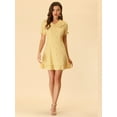 thumbnail image 3 of DARING DIVA Gingham Print Ruffled Doll Collar Puff Sleeve Mini Dress XS Yellow, 3 of 6