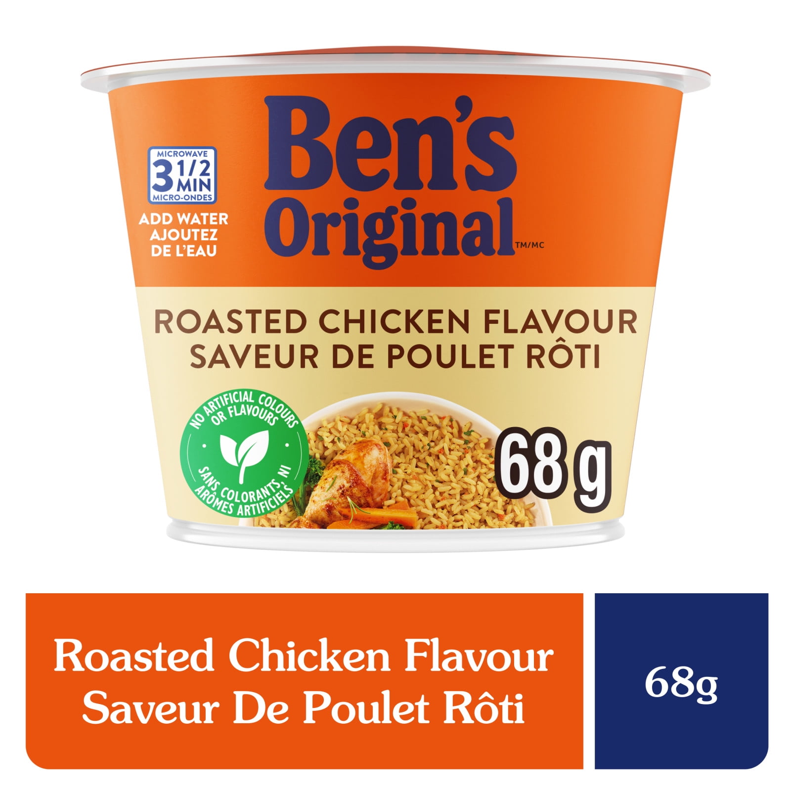 BEN'S ORIGINAL™ Roasted Chicken Flavour Rice Single Serve Cup, Snack or Side, Microwave in 3.5 Minutes, 68 g
