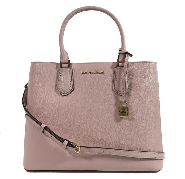 Michael Kors Adele Pebbled Leather Large Satchel Bag in Blossom Pink ...