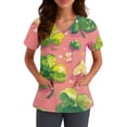 thumbnail image 3 of OIOLOYJM St. Patrick's Day Scrub Tops Women Lucky Stretch Clover Print Tops V Neck Short Sleeve Nursing Shirts Soft T Shirts with Pockets Pink S, 3 of 4